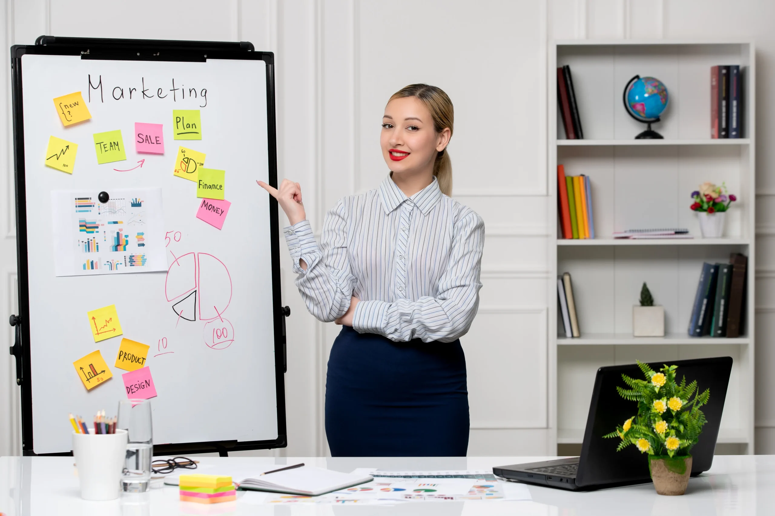marketing-smart-cute-business-lady-striped-shirt-office-presenting-her-new-marketing-plan